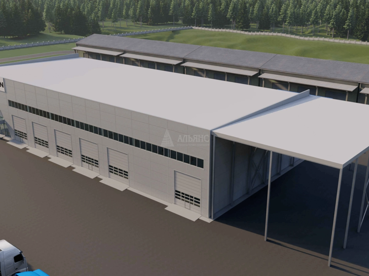 3D визуализация СТО с АБК с навесом  из сэндвич-панелей - фото 5